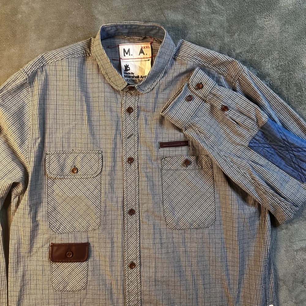Marshall Artist Mens XXXL Micro Check Button Down Shirt Modern Tailoring Blue